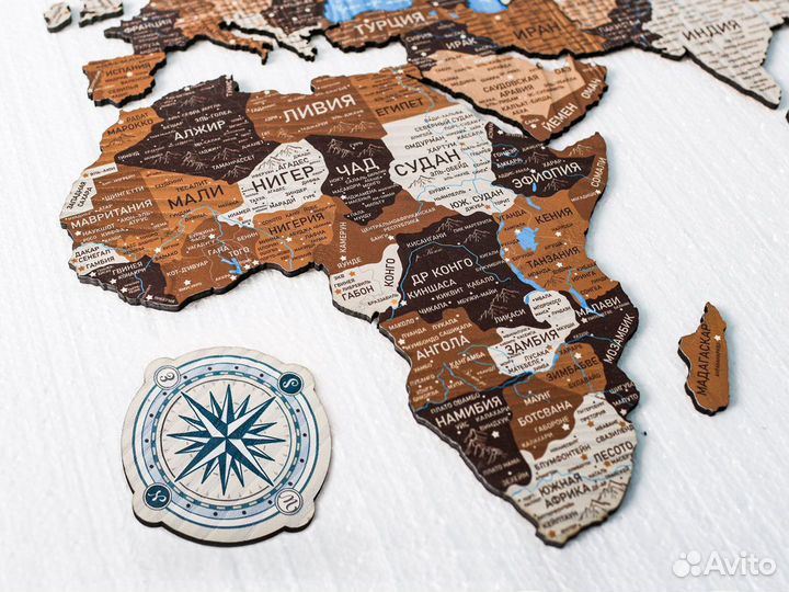 Деревянная карта мира из дерева на стену, Рыбинск