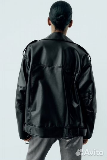 Oversized faux leather biker jacket