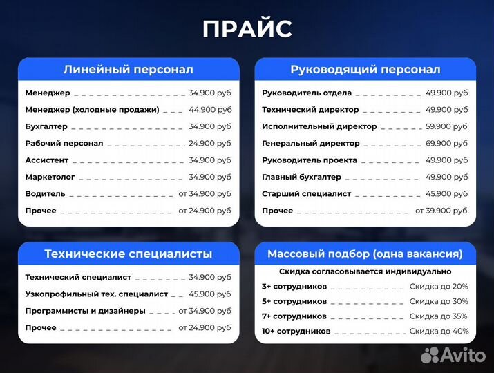 Подбор персонала с гарантией до 1 года