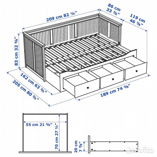 Кровать кушетка раздвижная IKEA Hemnes оригинал