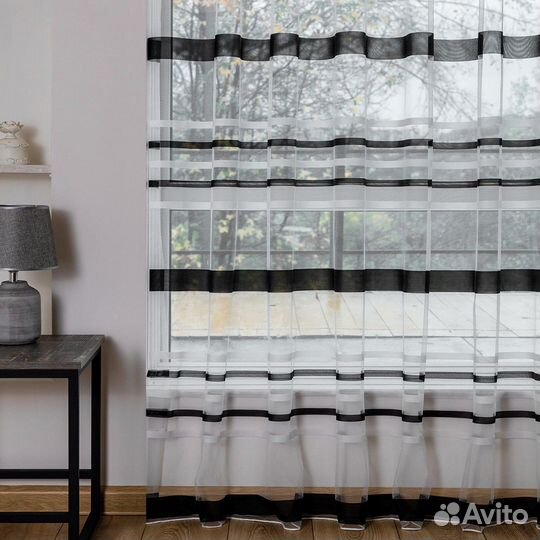 Тюль Полоска Черно-белый