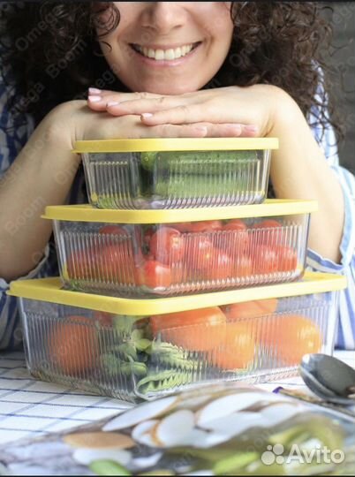 Контейнер для еды стекло герметичный с крышкой 3шт