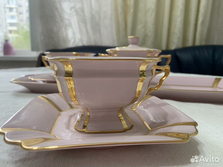 Кофейный сервиз thun розовый фарфор винтаж