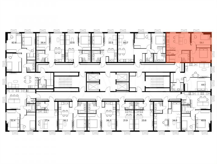 2-к. квартира, 56,1 м², 15/25 эт.