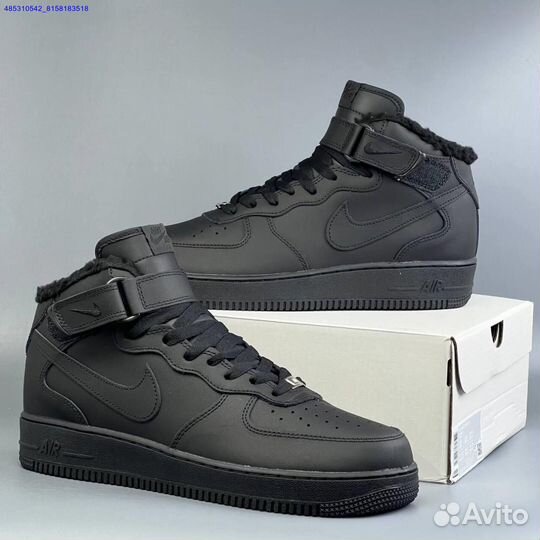 Nike Air Force 1 Black Зима с мехом (Арт.13380)