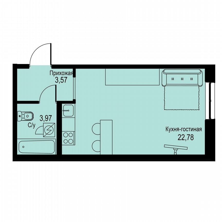 Квартира-студия, 30,3 м², 1/12 эт.