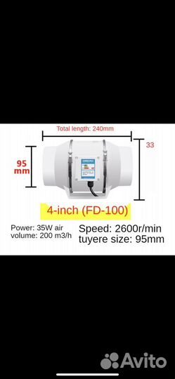 Канальный вентилятор 100 труба 200 кубов