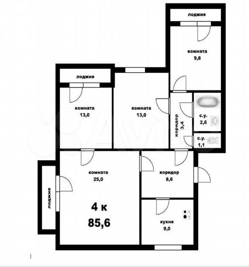 4-к. квартира, 85,6 м², 3/5 эт.