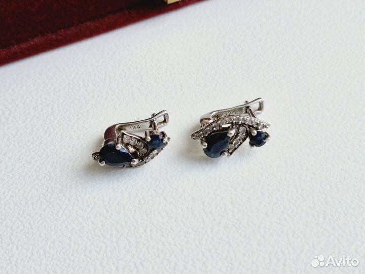 Серебряные Серьги Сапфир Фианиты