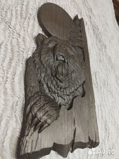 Панно резное, картина Медведь (мореный дуб)
