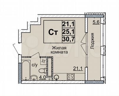 Квартира-студия, 30 м², 18/20 эт.