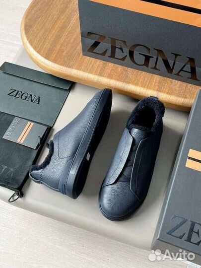 Кеды Ermenegildo Zegna triple stitch мех синие