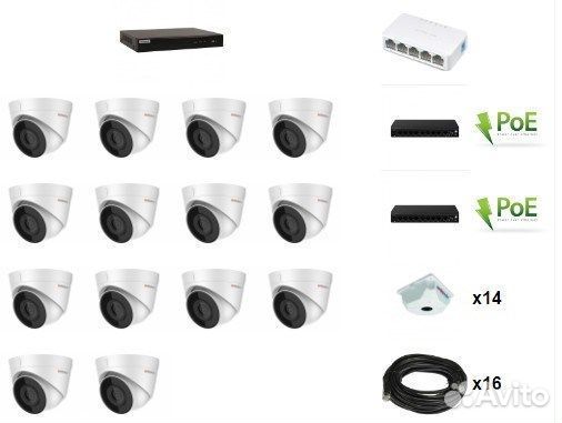Комплект видеонаблюдения HiWatch 14 IP камер 2Мп P