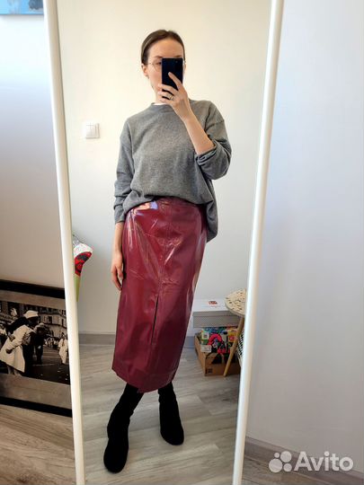 Юбка GAP миди лаковая бордовая новая