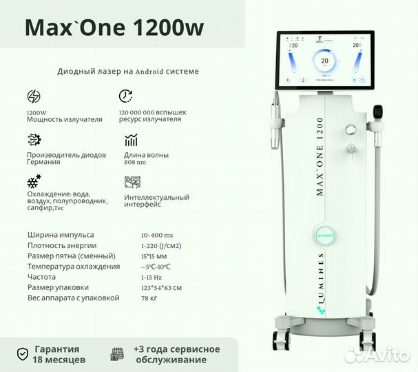 Диодный лазер для эпиляции Лю'Минес MaxOne 1200вт