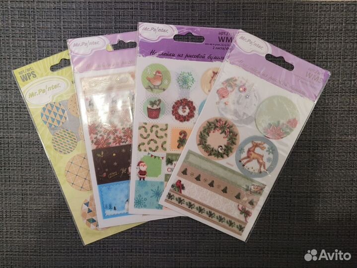 Скрап наклейки из рисовой бумаги, натирки