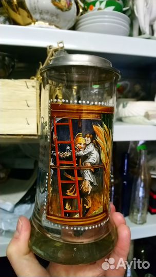 Редкая старинная пивная кружка Пожарный мчс