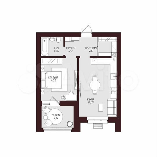 1-к. квартира, 54,6 м², 2/9 эт.
