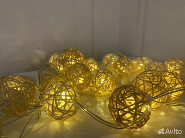 Гирлянда плетеные ротанговые шары 20 шт