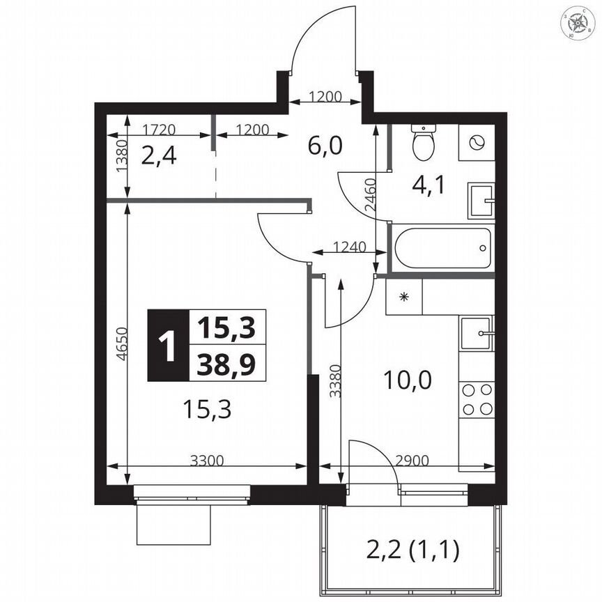 1-к. квартира, 38,9 м², 15/15 эт.