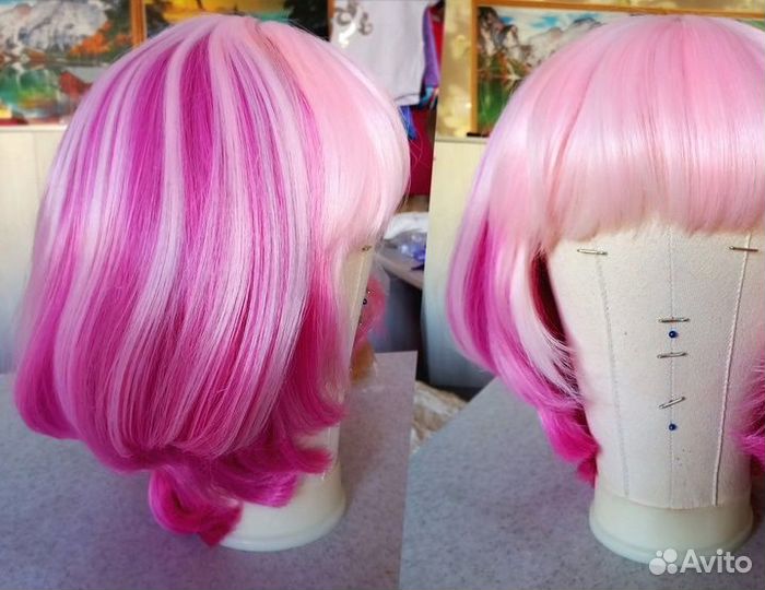 Косплей парик двухцветный розовый