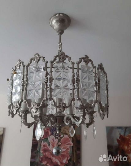 Люстра хрустальная винтаж силумин