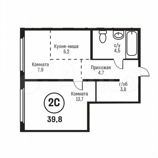 2-к. квартира, 39,8 м², 3/9 эт.