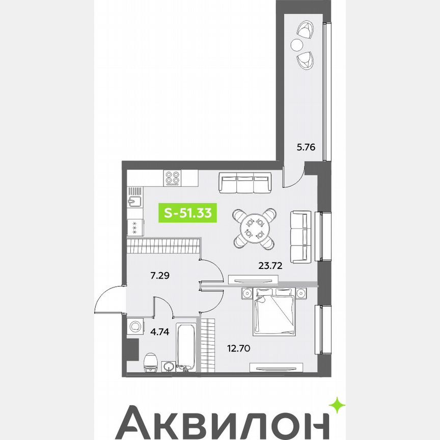 1-к. квартира, 51,3 м², 11/12 эт.