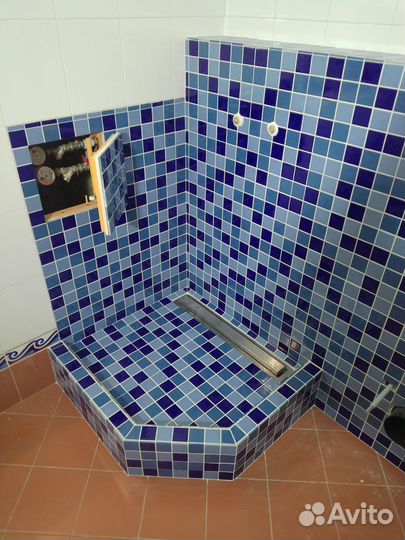 Душевой поддон плитка, фартук кухни, врезка мойки