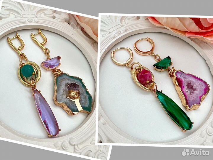 Асимметричные серьги с друзой агата