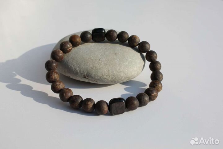 Новый мужской браслет из камня бронзит гиперстен