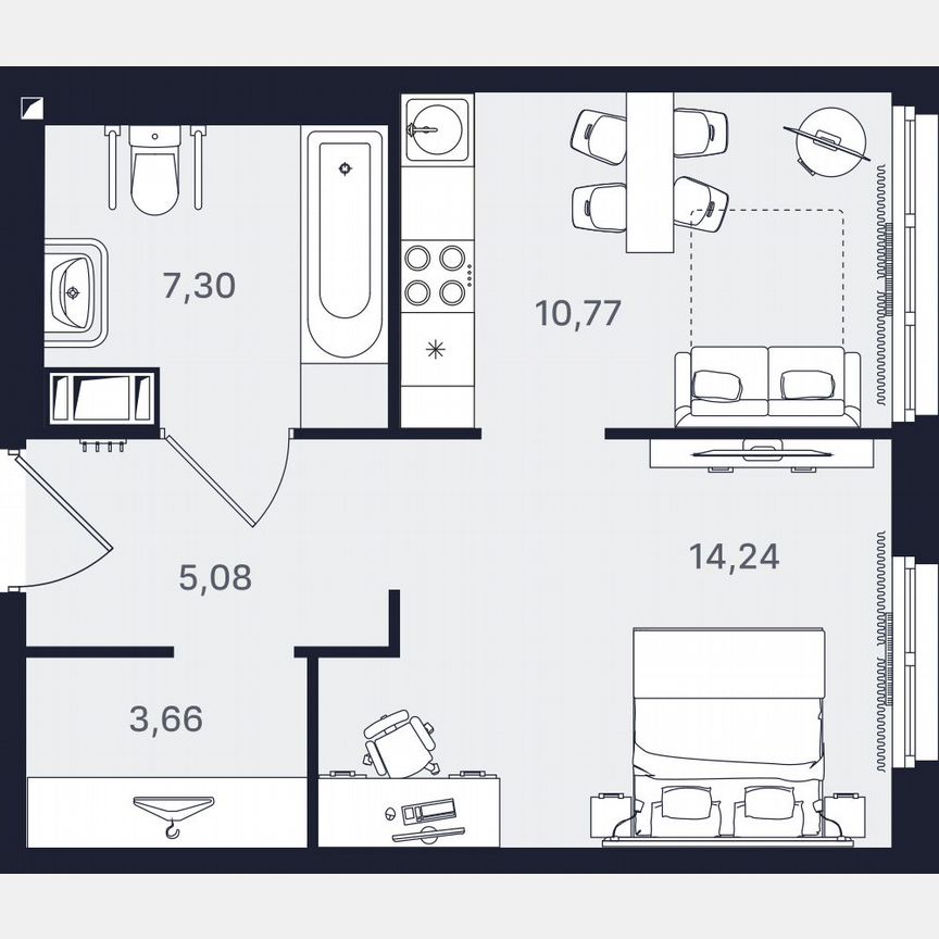 1-к. апартаменты, 41,1 м², 4/24 эт.