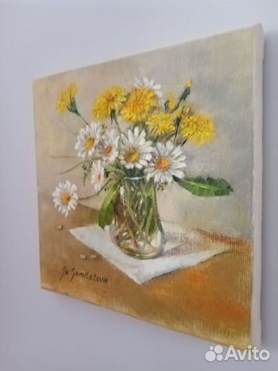 Картина Букет ромашек и одуванчиков 20 на 20 см