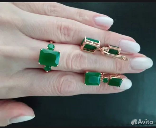Серьги + Кольцо 17р позолоченные