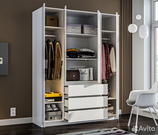 Шкаф распашной 4х створчатый белый