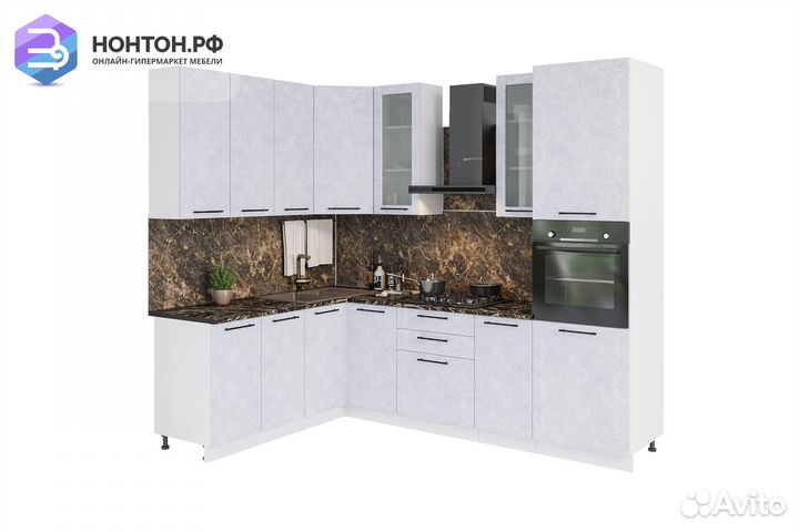 Кухня угловая Нувель 1.8 на 2.6 м бетон белый