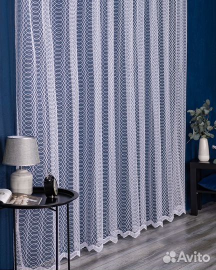 Тюль дентель Ажур холодный белый готовый пошив