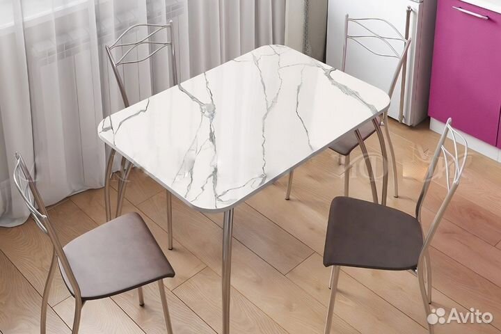 Стол Кухонный Прямоугольный Мрамор Белый (Миф)