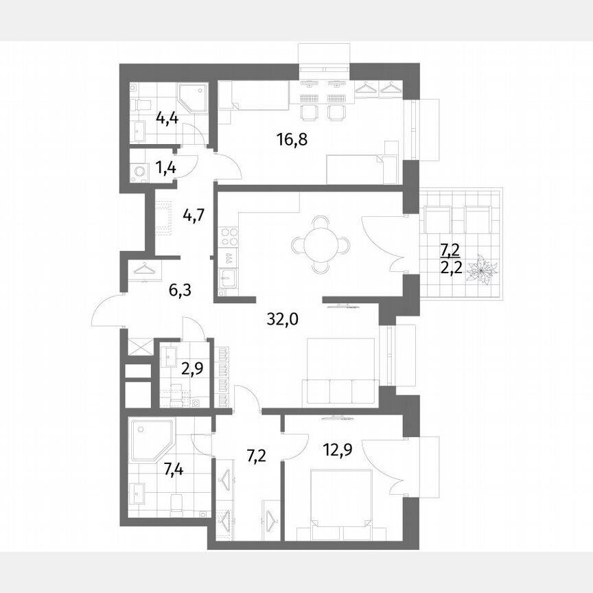 2-к. квартира, 98,2 м², 1/6 эт.