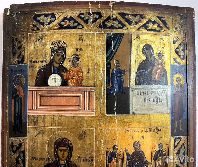 Старинная икона Четырехчастная Частник Богородичны