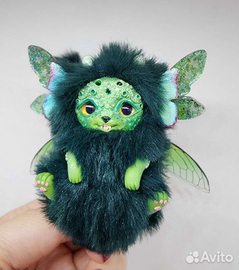 Мягкий зеленый кот игрушка