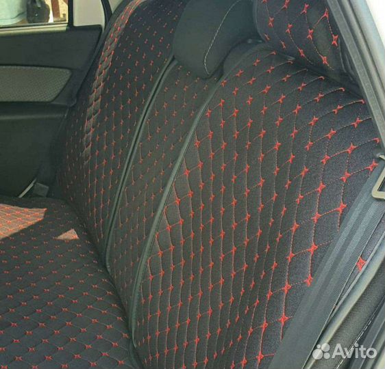 Авточехлы лен чёрно красные