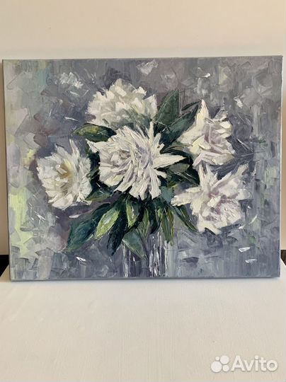 Картина маслом 40х50. Пионы мастихином