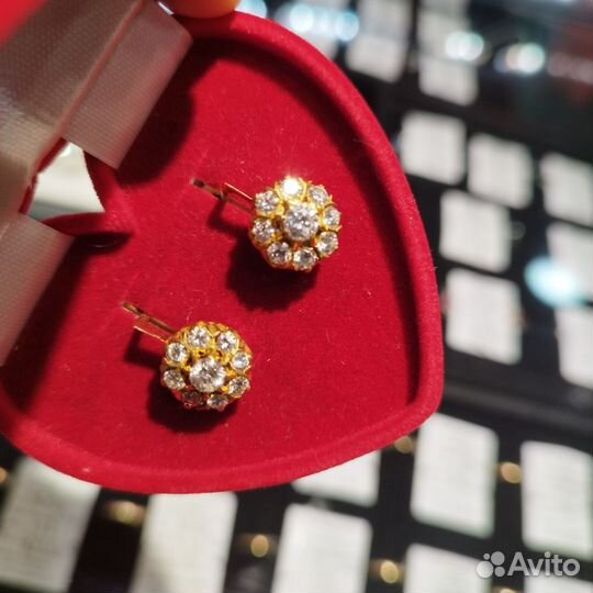 Серьги с бриллиантами малинка СССР 750 пр крупные