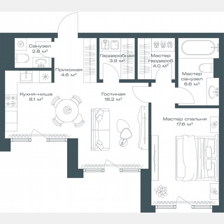2-к. квартира, 65,8 м², 4/11 эт.