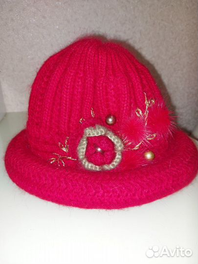 Шапка теплая женская, бордовый, красный цвет