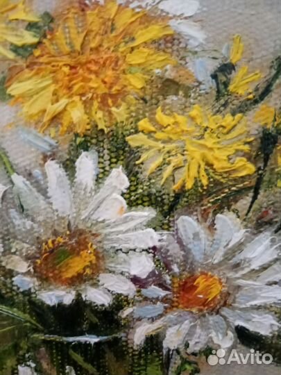 Картина Букет ромашек и одуванчиков 20 на 20 см