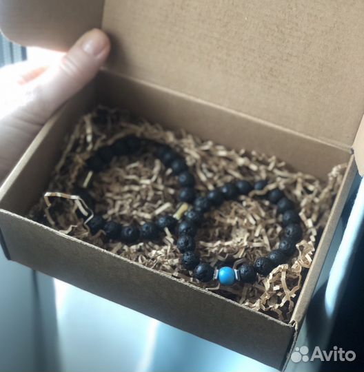 Браслет из лавы и бирюзы