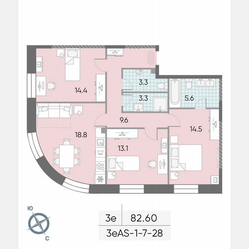 3-к. квартира, 82,6 м², 23/28 эт.
