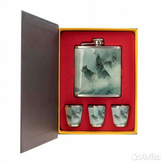 Фляжка и набор стопок книга охотника волки